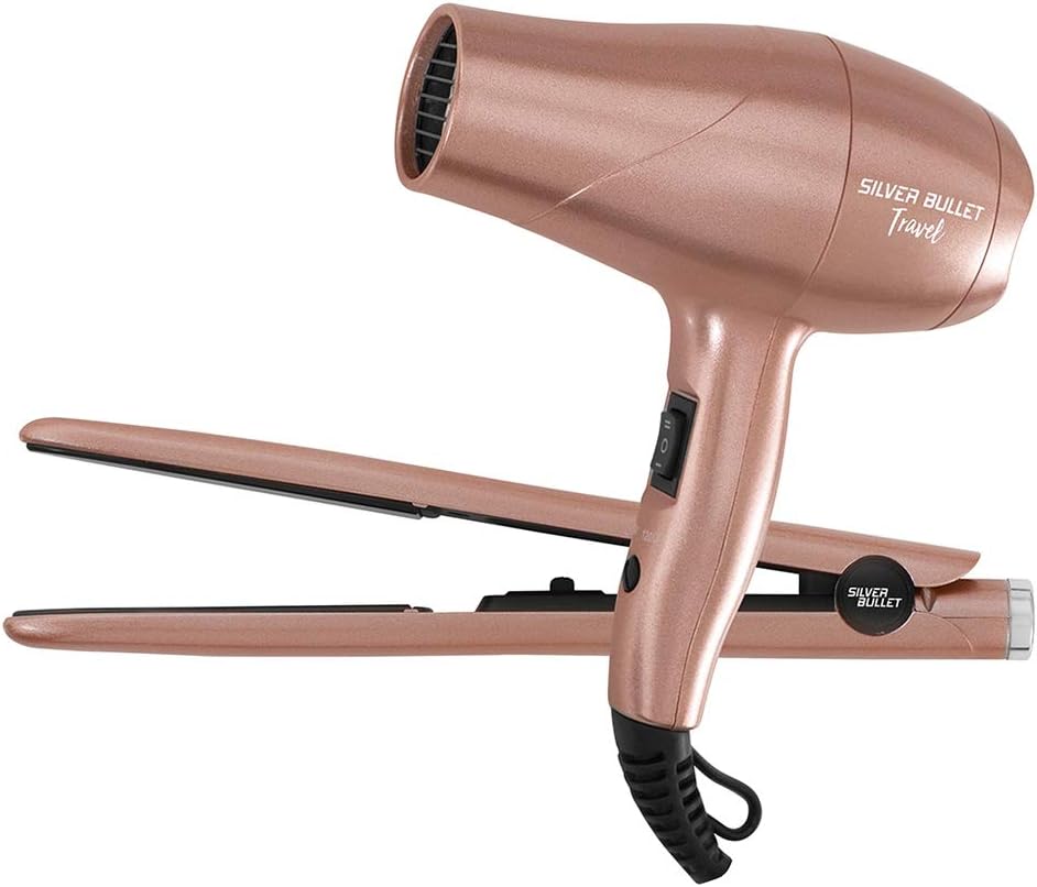 Silver Bullet Luxe Travel Set Hair Dryer 2200w And Hair Straightener - Rose Gold