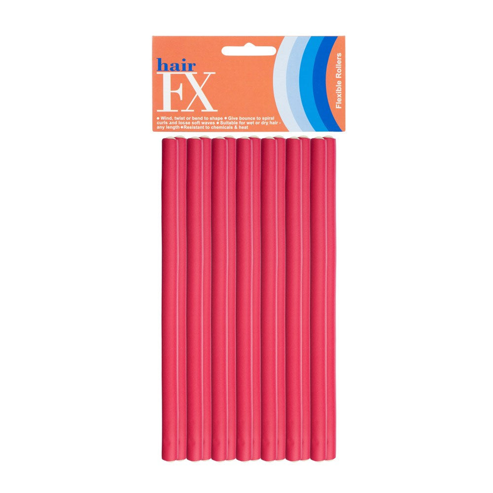 Hair Fx Long Flexible Rollers 12pc 12mm X 24cm Red