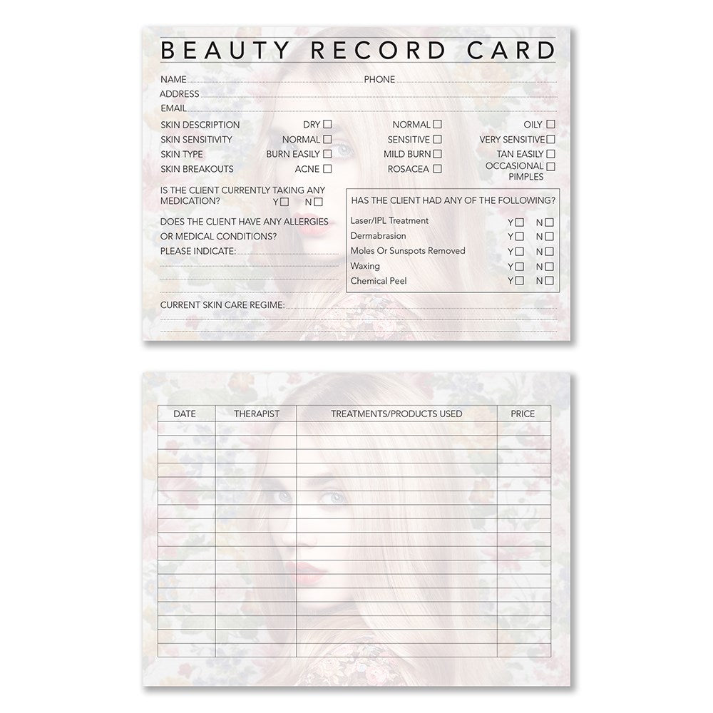 Dateline Professional Beauty Therapy Record Card 100pc