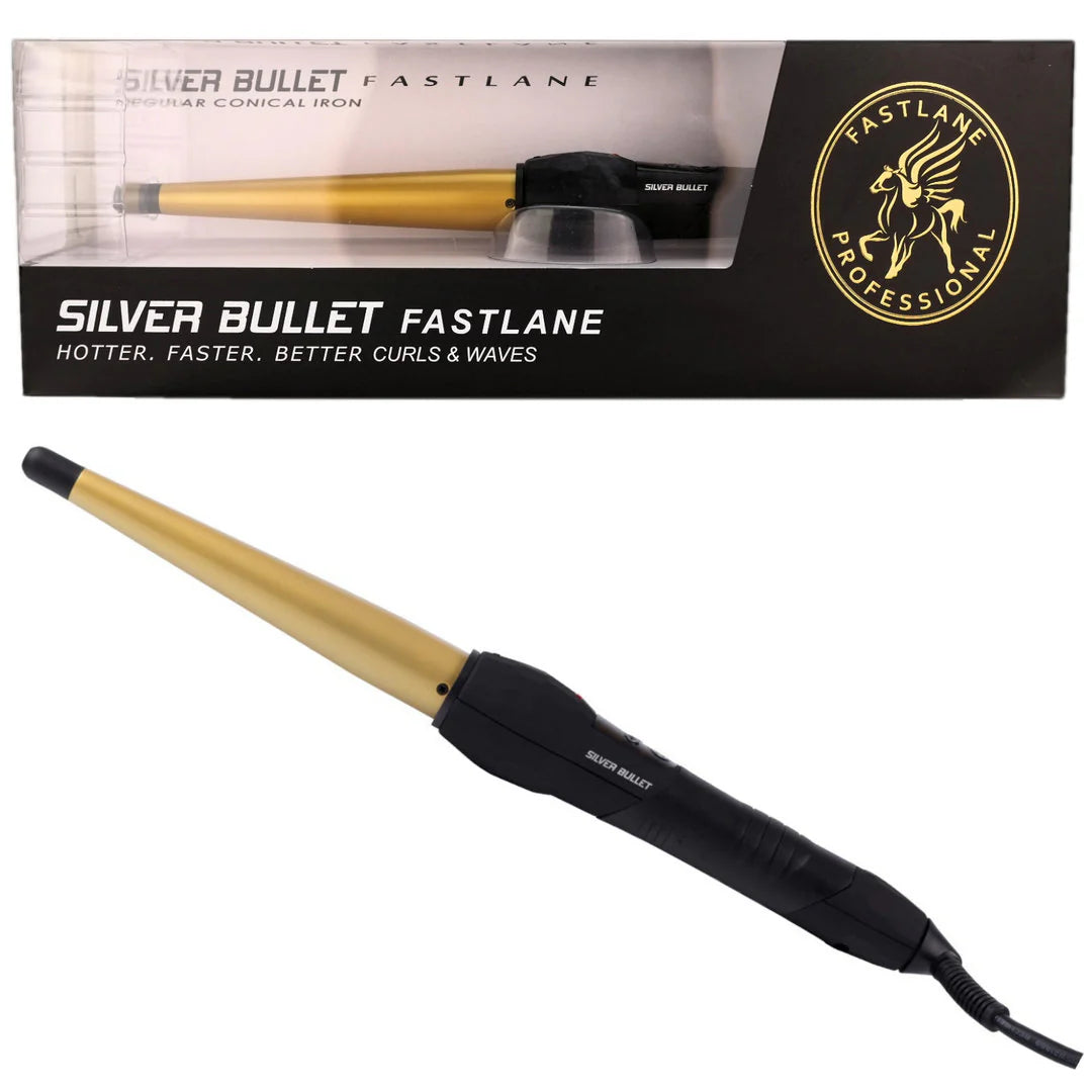 Silver Bullet Fastlane Regular Ceramic Conical Curling Iron Gold 13mm-23mm