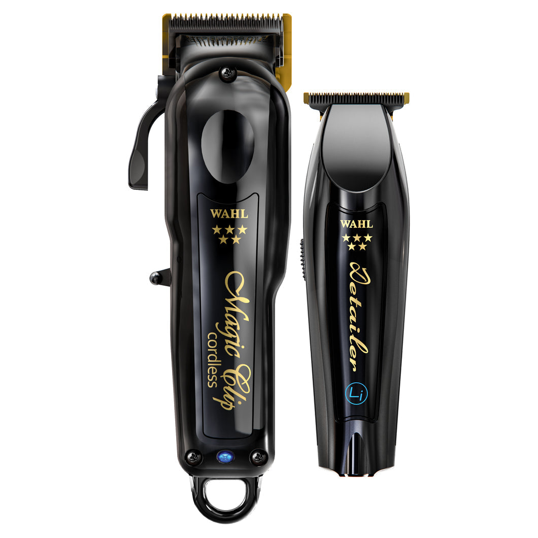 Wahl Professional 5 Star Barber Combo - Black Magic Clip And Black Detailer Li Combo - Limited Edition