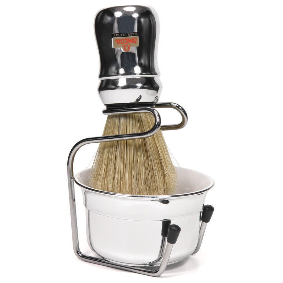 Omega Shaving Brush And Bowl Set Chrome
