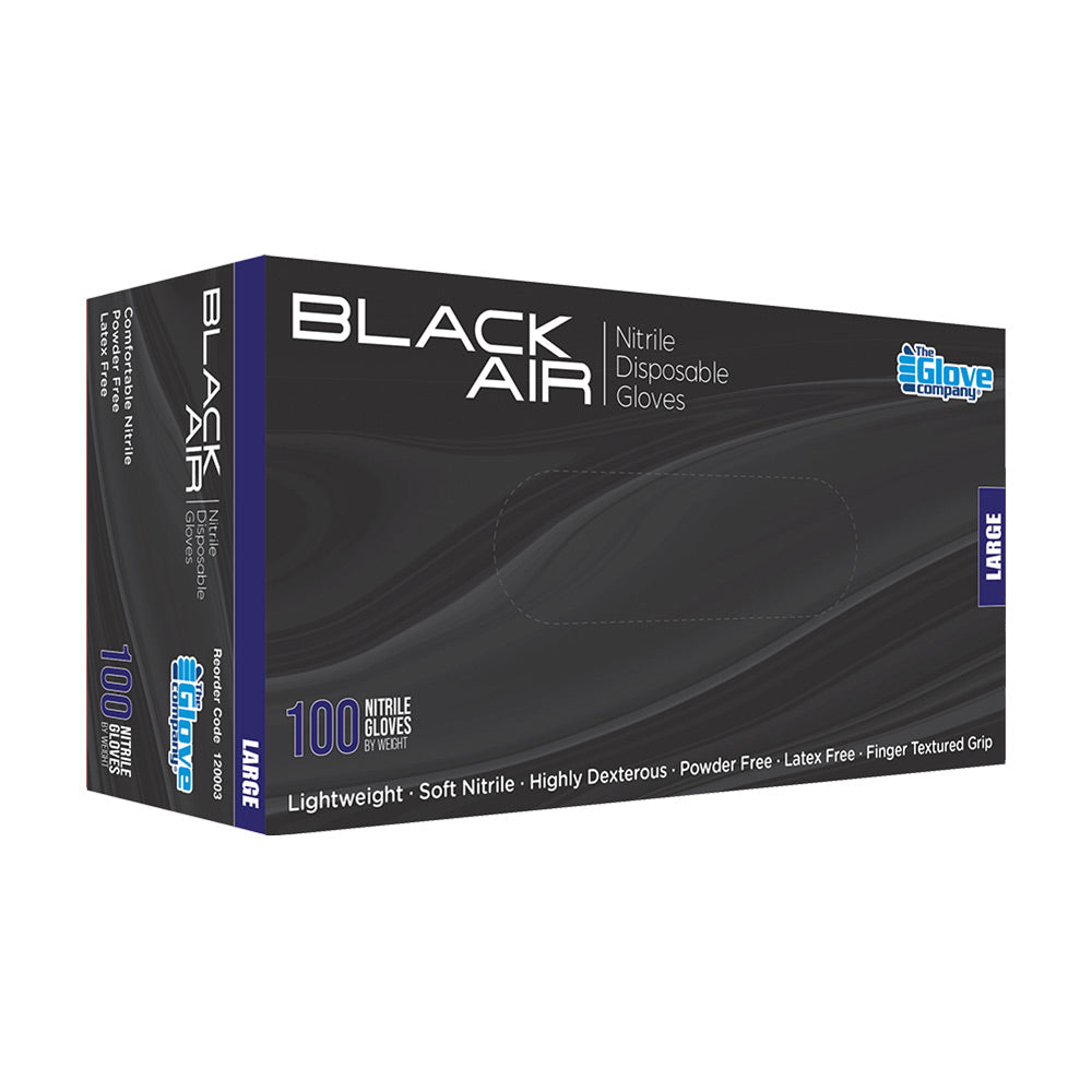 Black Air Nitrile Disposable Black Gloves 100 Pack - Large